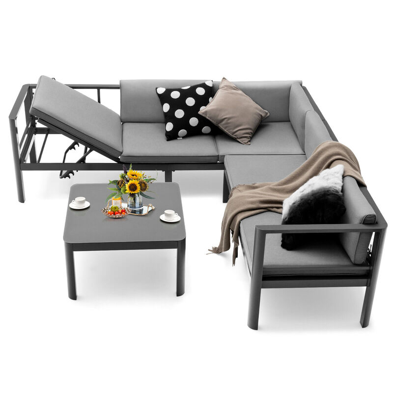 3-Piece Aluminum Patio Furniture Set with 6-Level Adjustable Backrests for Outdoor Relaxation