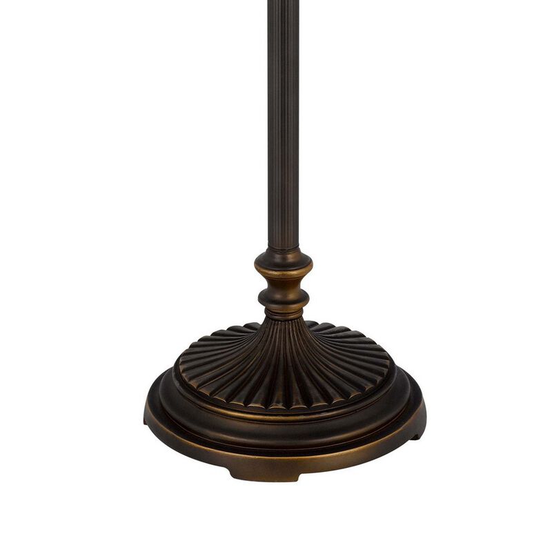 62 Inch Floor Lamp, Down Arc Shade Tiffany Style Stained Glass, Bronze - Benzara