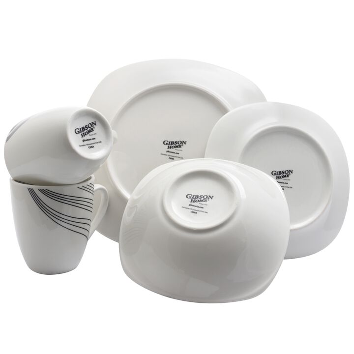 Gibson Curvation 16-Piece Soft Square Dinnerware Set in White