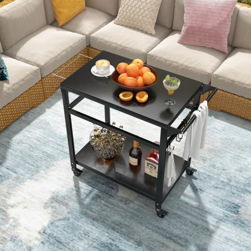 Hivvago Double-Shelf Movable BBQ Cart with 4 Lockable Wheels