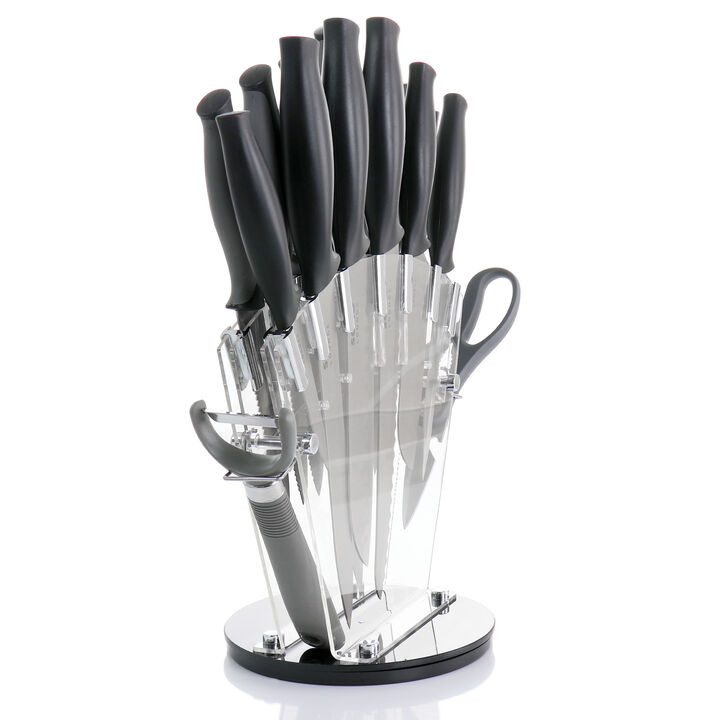 Gibson Soho Lounge 16 Piece Stainless Steel Cutlery Knife Set in Black With Acrylic Stand