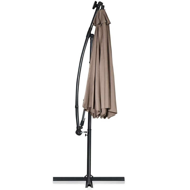 10 ft 360° Rotation Solar Powered LED Patio Offset Umbrella without Weight Base