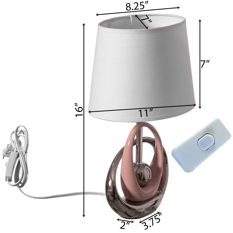 Table Lamps, Decorative Ceramic Table Lamp, with Beige, Brown, and White Stones and Beige Linen Lampshade, 14 inches tall, Unique Lamp for Living Room or Bedroom, Set of 2
