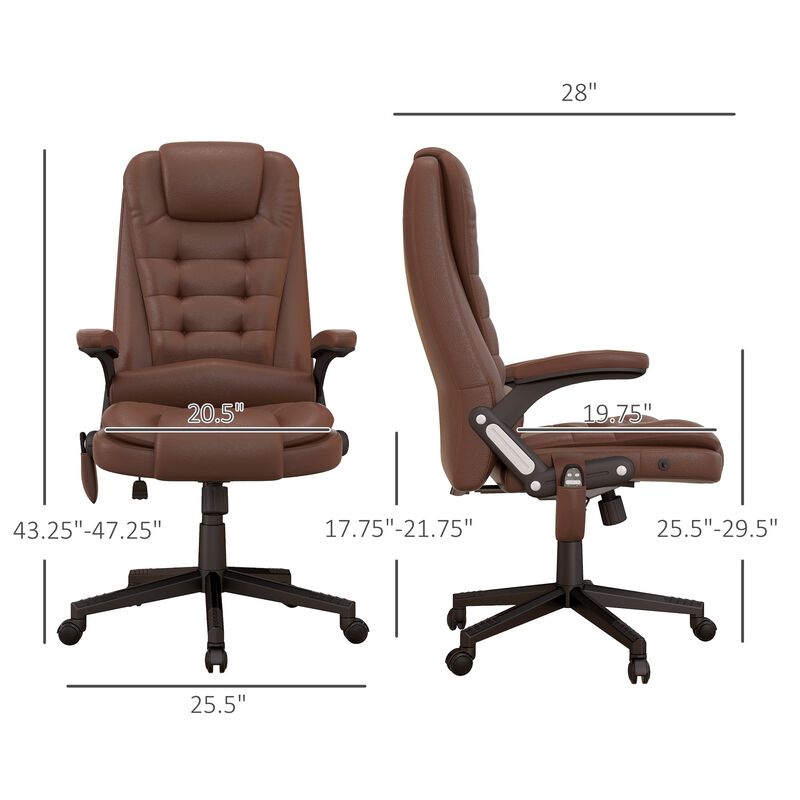 Brown Massage Office Chair: 6 Vibration Points, 3 Heat Modes