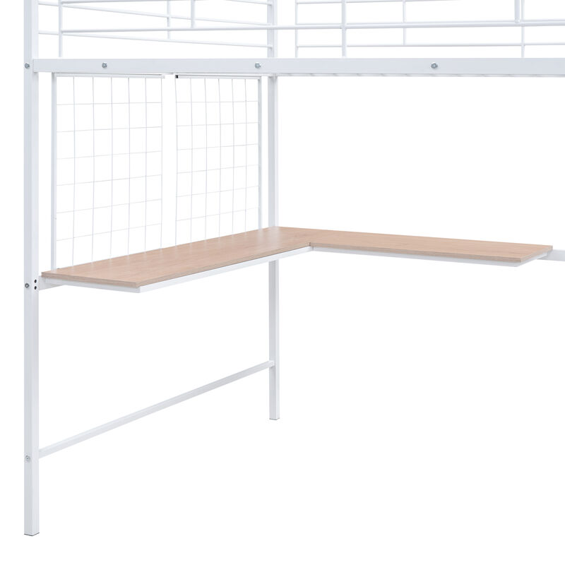 Merax  Metal Loft Bed with Desk and Wardrobe