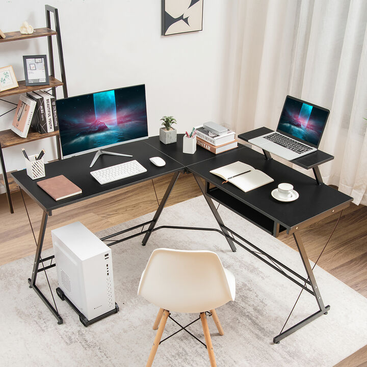Costway L Shaped Computer Desk Home Office Workstation w/ Movable Monitor Stand Black