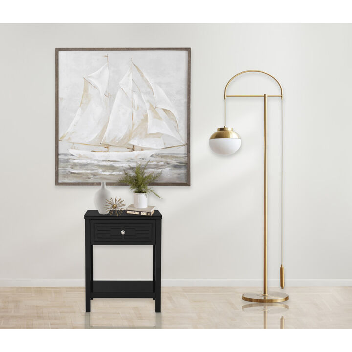 Streamdale Dylan Wooden End Side Table Nightstand With Glass Top And Drawer