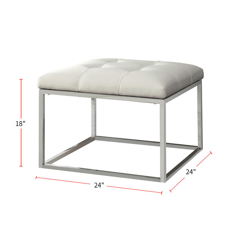Contemporary Metal Base Ottoman, White