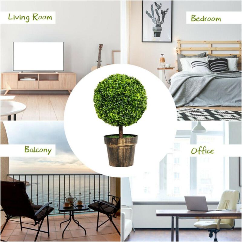 Hivvago 2 Pieces 24 Inch Artificial Boxwood Topiary Ball Tree for House and Office