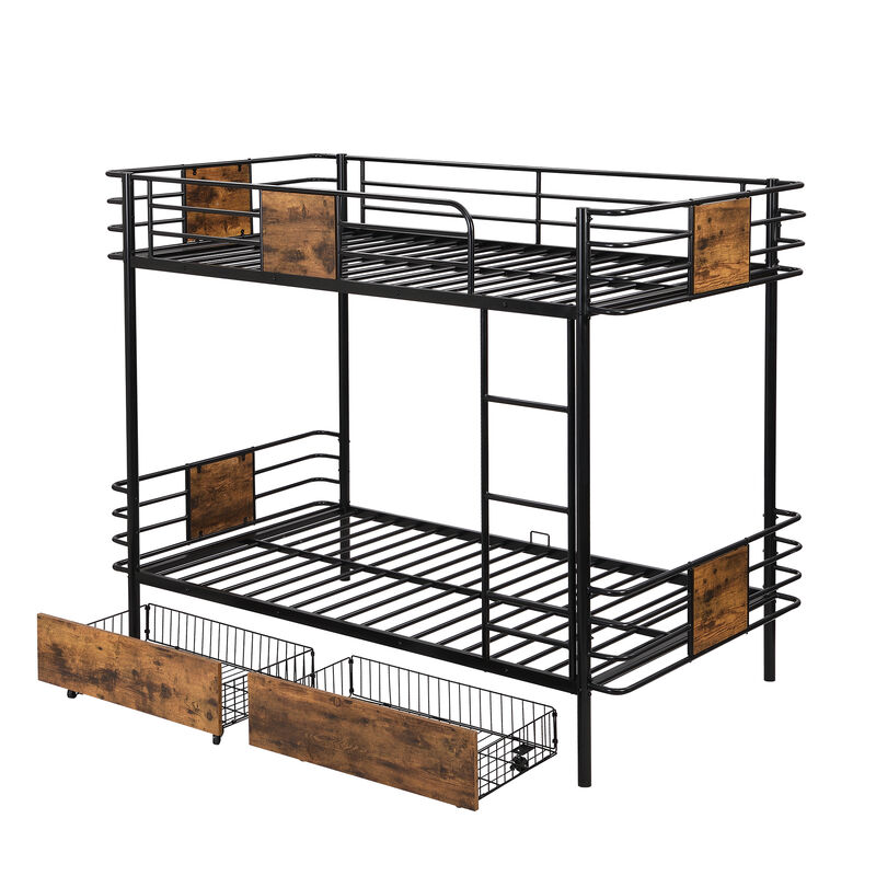 Merax Metal Frame Bunk Bed with 2 Storage Drawers