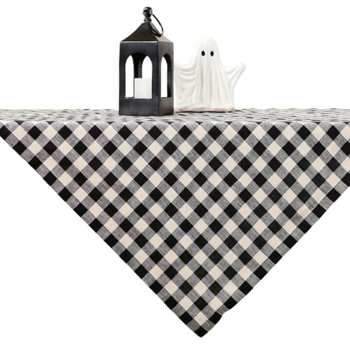 Solino Home 100% Pure Linen Table Throw 52 x 52 Inch | Morgan Check for Thanksgiving, Christmas