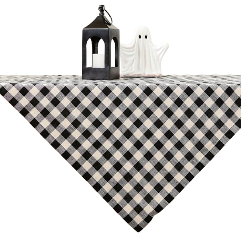 Solino Home 100% Pure Linen Table Throw 52 x 52 Inch | Morgan Check for Thanksgiving, Christmas