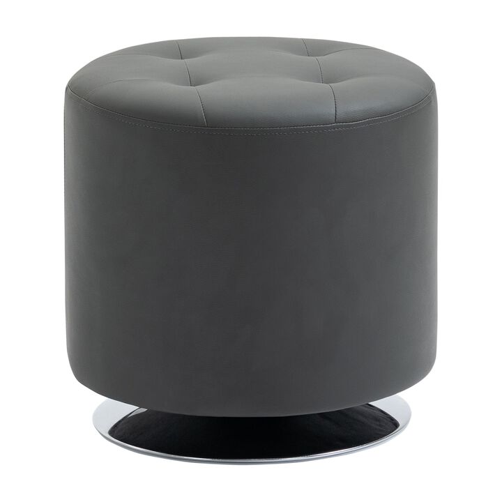 Grey Padded Seat: Swivel Ottoman Foot Stool with PU Leather