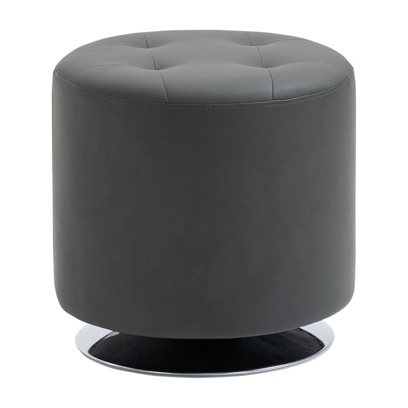 Grey Padded Seat: Swivel Ottoman Foot Stool with PU Leather