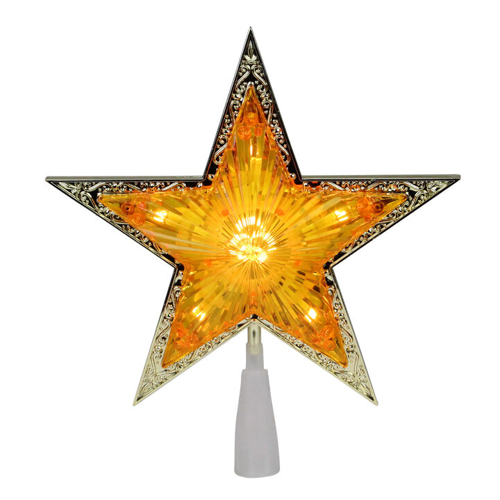 9" Pre-Lit Gold and Amber Crystal 5 Point Star Christmas Tree Topper - Clear Lights