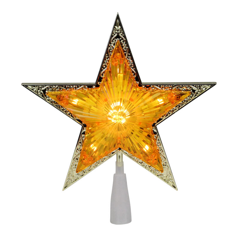 9" Pre-Lit Gold and Amber Crystal 5 Point Star Christmas Tree Topper - Clear Lights