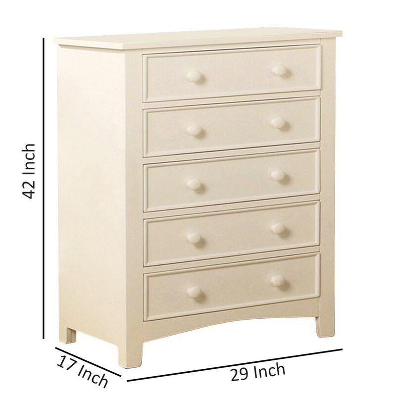 Sophisticated 5 Drawers Wooden Chest, White-Benzara