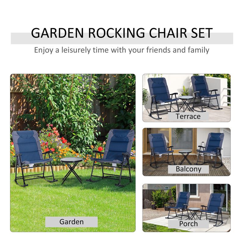 Blue Patio Conversation Set: 3-Piece Rocking Chairs with Glass Table
