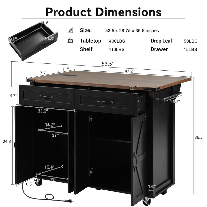 Merax Kitchen Storage Island with Drop Leaf