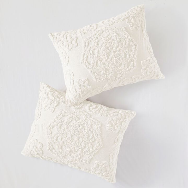 Gracie Mills Ray Boho Tufted Cotton Chenille Medallion Fringe Coverlet Set