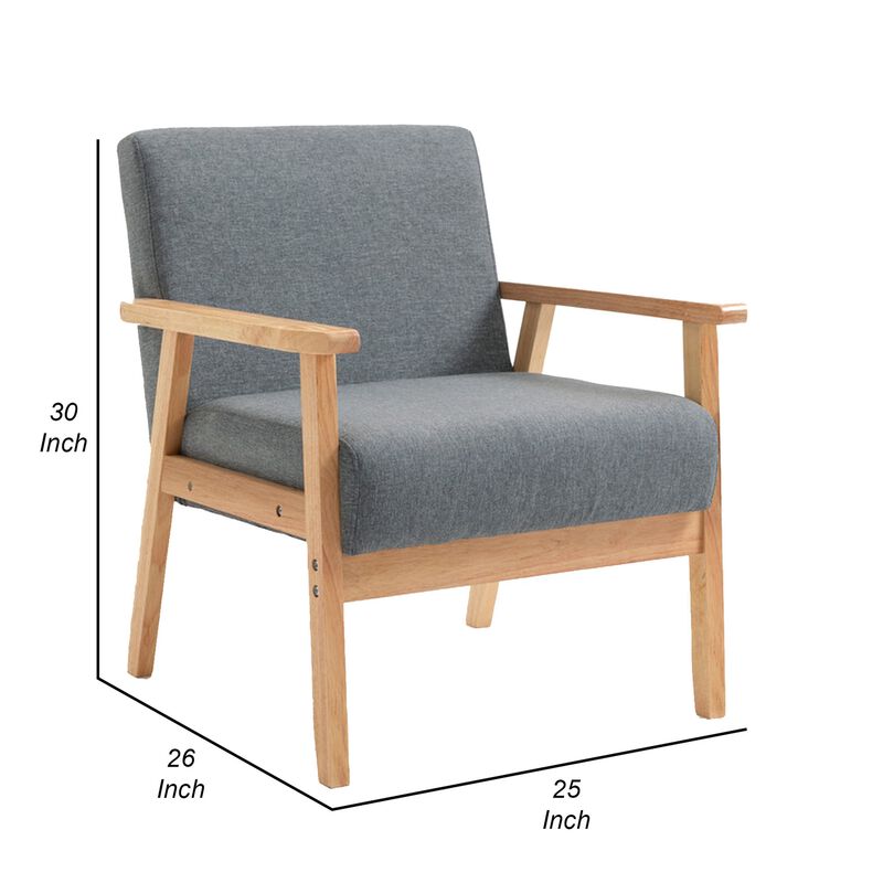 Colin 26 Inch Modern Chair, Padded Cushions, Wood Arms and Legs, Light Gray-Benzara