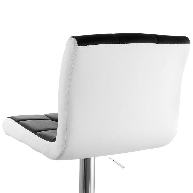 Elama 2 Piece Faux Leather Tufted Bar Stool in Black and White with Chrome Base