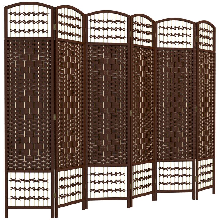 Brown Large Divider: 6-Panel Folding Wave Privacy Screen