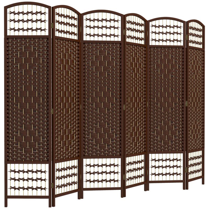 Brown Large Divider: 6-Panel Folding Wave Privacy Screen