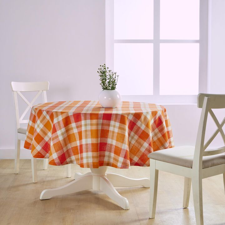 Solino Home 100% Pure Linen Round Tablecloth |Fall Buffalo Check