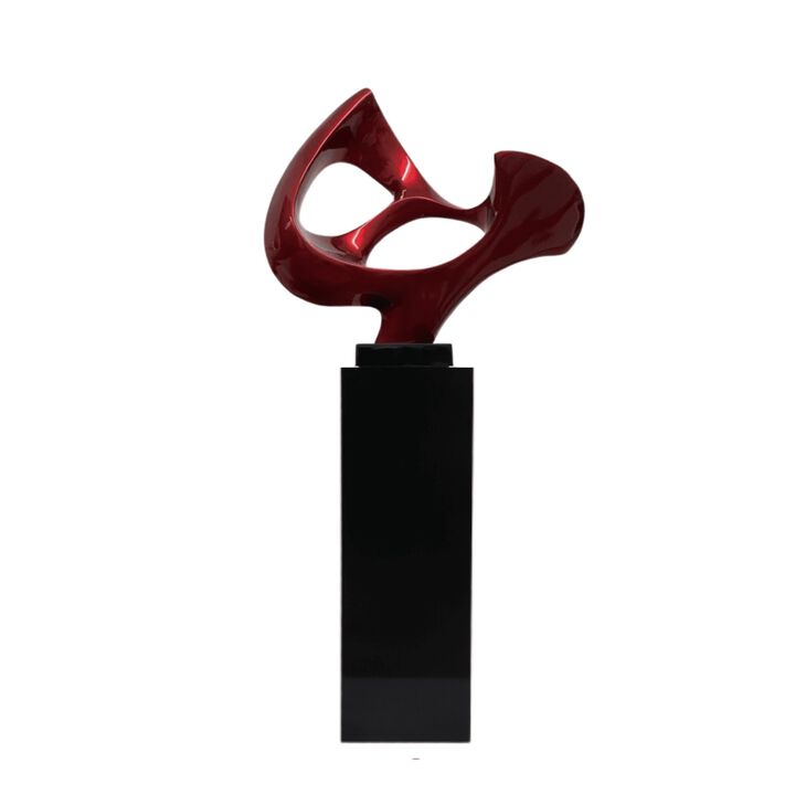 Abstract Mask Floor Sculpture Black with Black Stand Resin Handmade 54" Tall