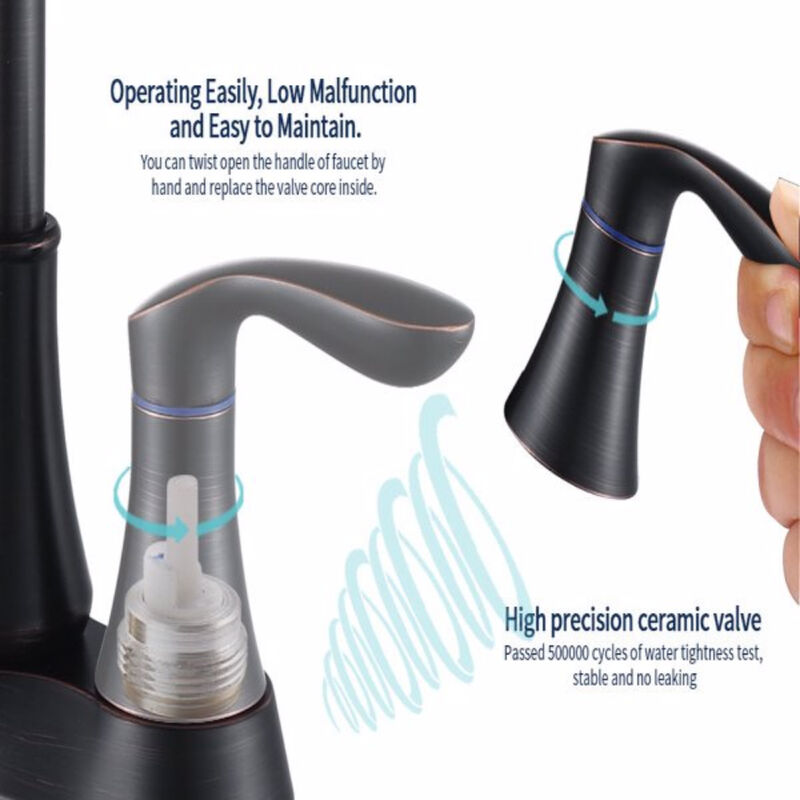 Oil Rubbed Bronze Bathroom Faucet, 2-Handle Vanity Sink Tap with Pop-Up Drain & Supply Lines
