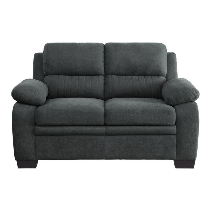 Hugh 58 Inch Loveseat, Dark Gray Polyester, Foam Cushioned, Solid Wood - Benzara