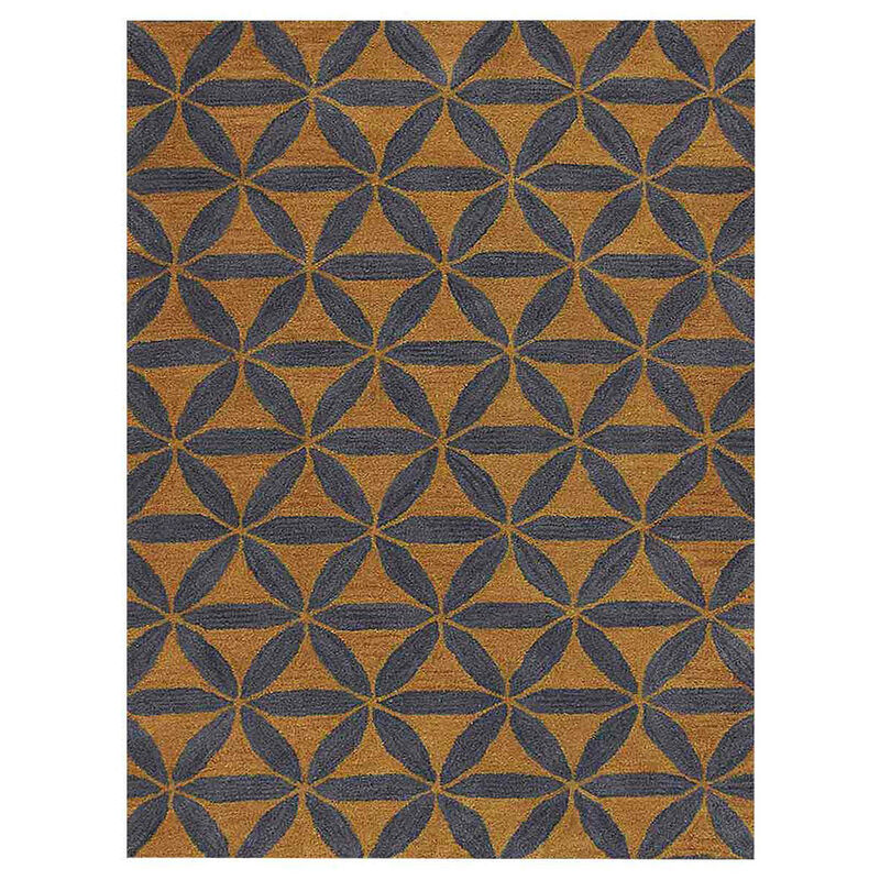 RUGSOTIC CARPETS HAND TUFTED WOOL ECO-FRIENDLY AREA RUGS  - 9'x12', Rectangle Shape, Gold & Blue, Contemporary Modern Design, High Pile Handmade Area Rugs for Living Room, Bed Room (K00723)