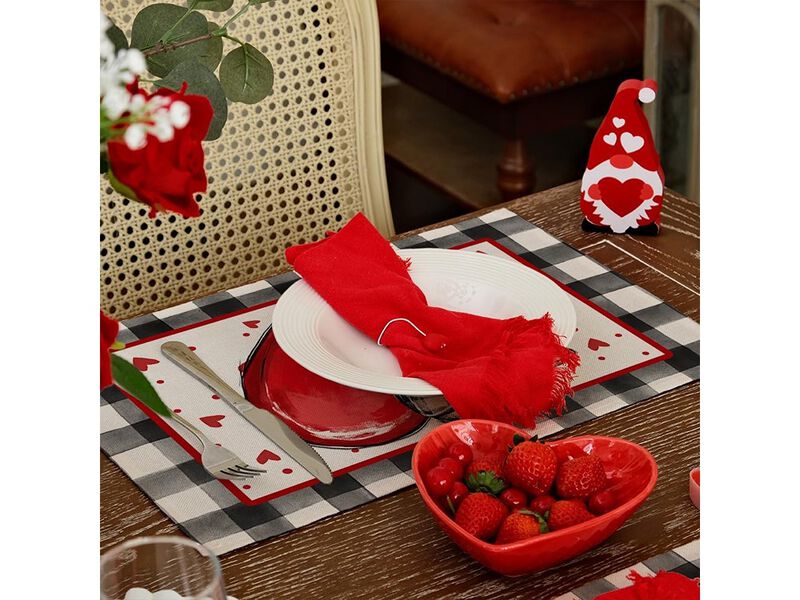 GEEORY Valentine's Day Placemats Hearts Ribbon Bow Polka Dots Farmhouse Holiday Kitchen Dining Table Decoration