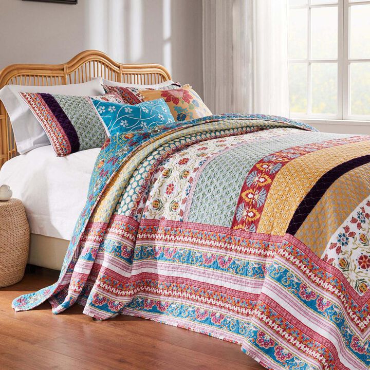 Greenland Home Fashions Thalia Cotton Boho-Style Bedspread Set - Jumbo Sized Reversible Quilt Set