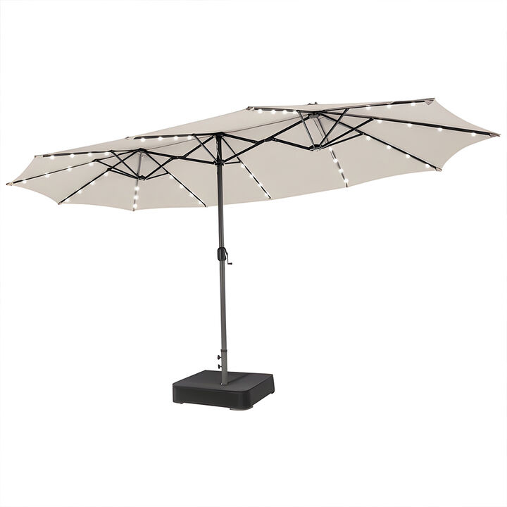15 Ft Solar LED Patio Double-sided Umbrella Market Umbrella with Weight Base
