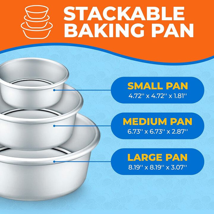 Anodized Aluminum Round Cheesecake Pan - Pressure Cooker and Air Fryer Safe, Recipe Booklet Included, PFAS, CFC, PTFE, or PFOA Free, Oven Safe (Up To 500° F), 4/6 /8 Inches, Pack of 3