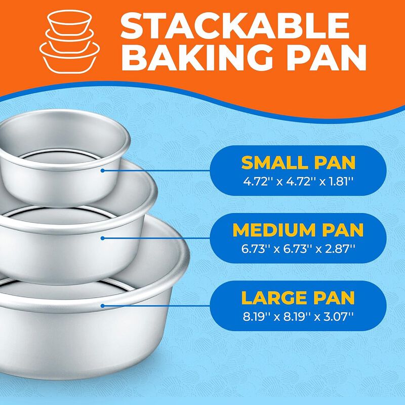 Anodized Aluminum Round Cheesecake Pan - Pressure Cooker and Air Fryer Safe, Recipe Booklet Included, PFAS, CFC, PTFE, or PFOA Free, Oven Safe (Up To 500° F), 4/6 /8 Inches, Pack of 3