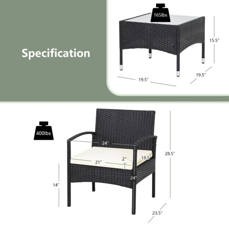 Hivvago 3 Pieces Patio Wicker Rattan Furniture Set with Cushions for Lawn Backyard