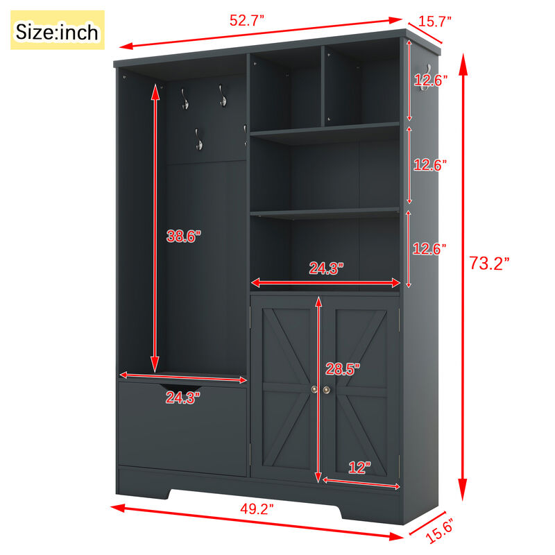 Merax Elegant Hallway Hall Tree Shoe Cabinet with Bench