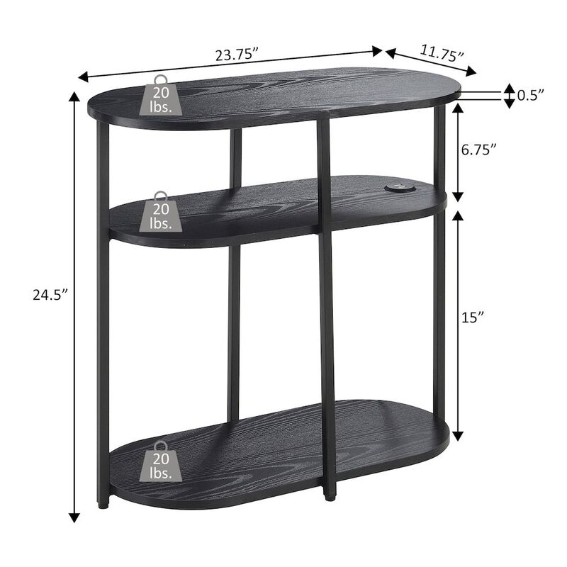Convenience Concepts Designs2Go Simon 3 Tier Oval Chairside End Table with USB Ports