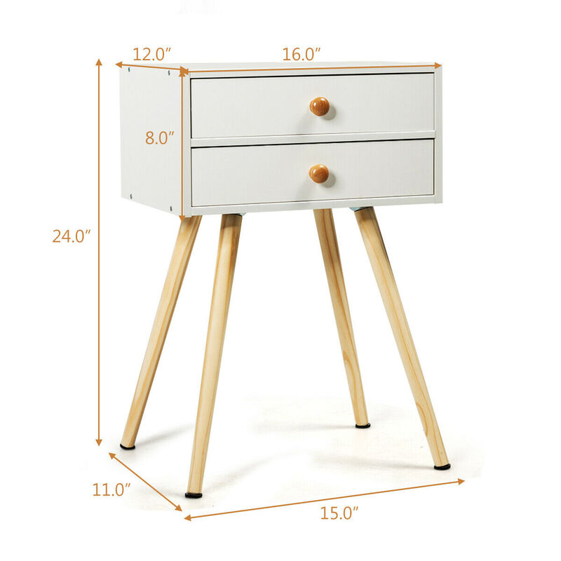 Mid Century Modern 2 Drawers Nightstand