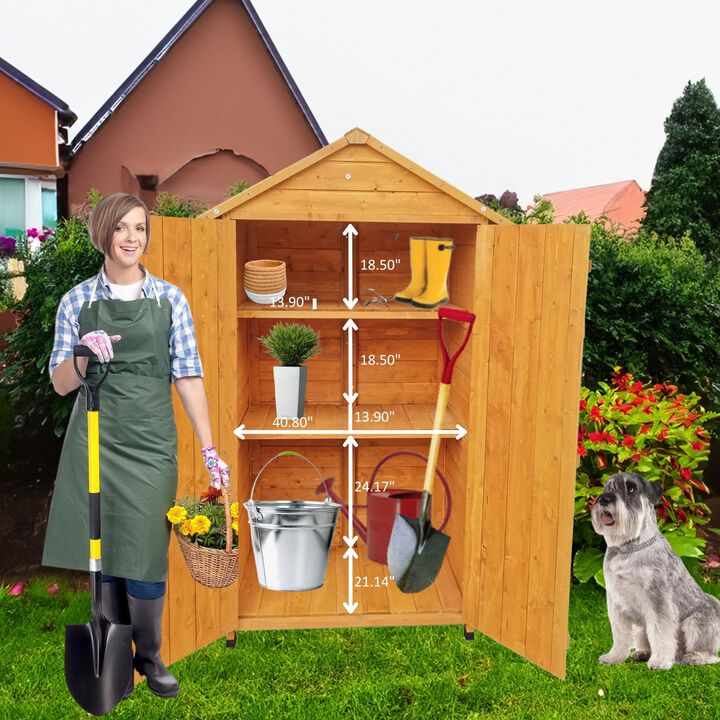 Mondawe 68x23x40in Wooden Tool Shed,Resistant Asphalt Roof & 3 Compartments,Natural Outdoor Storage
