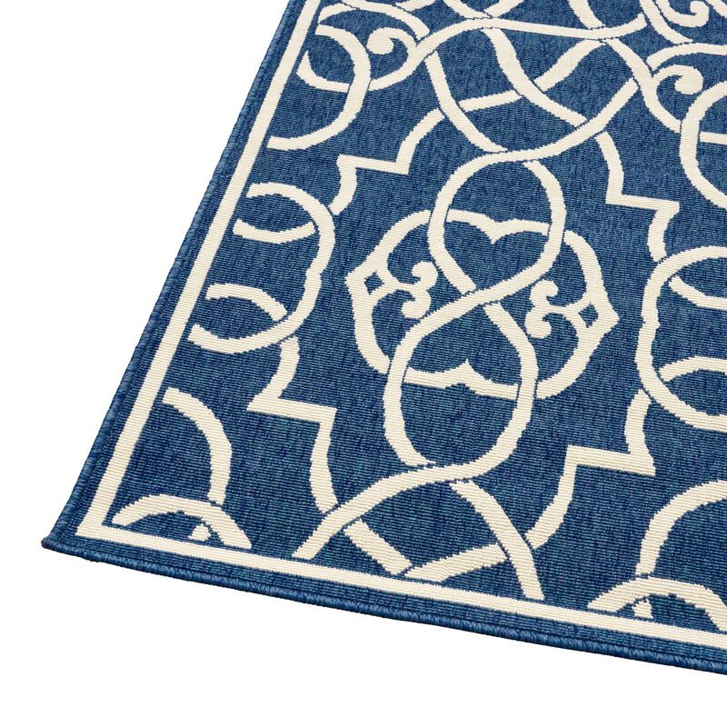 Dian Area Rug 5 x 8, Dark Blue, Ivory Indoor Outdoor, Argyle and Trellis