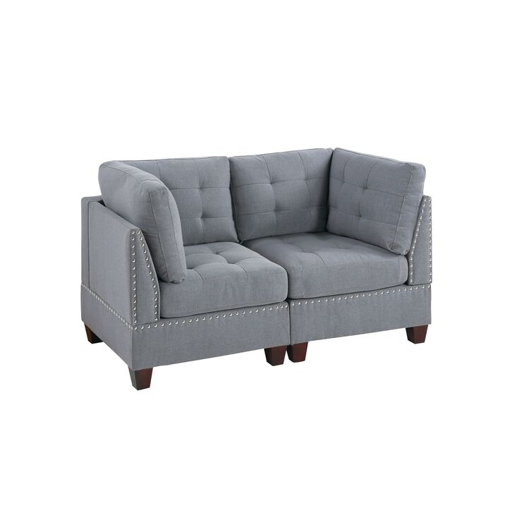 Linen Tufted Wedge Sofa with Nailheads