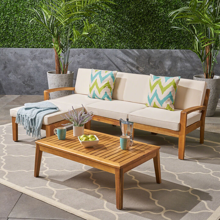 Merax Acacia Wood Sectional Sofa Seating Set for Outdoor