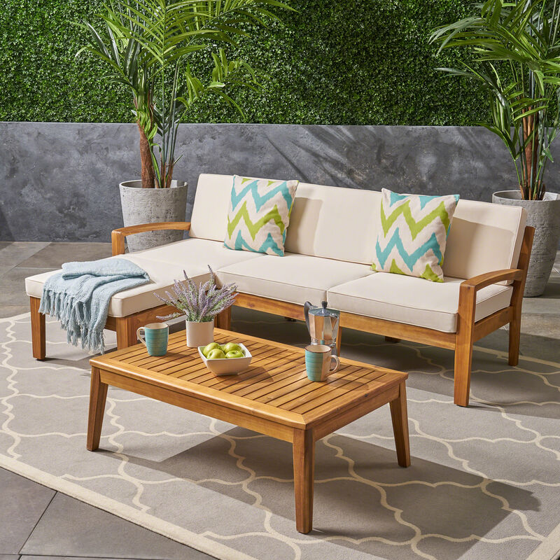 Merax Acacia Wood Sectional Sofa Seating Set for Outdoor