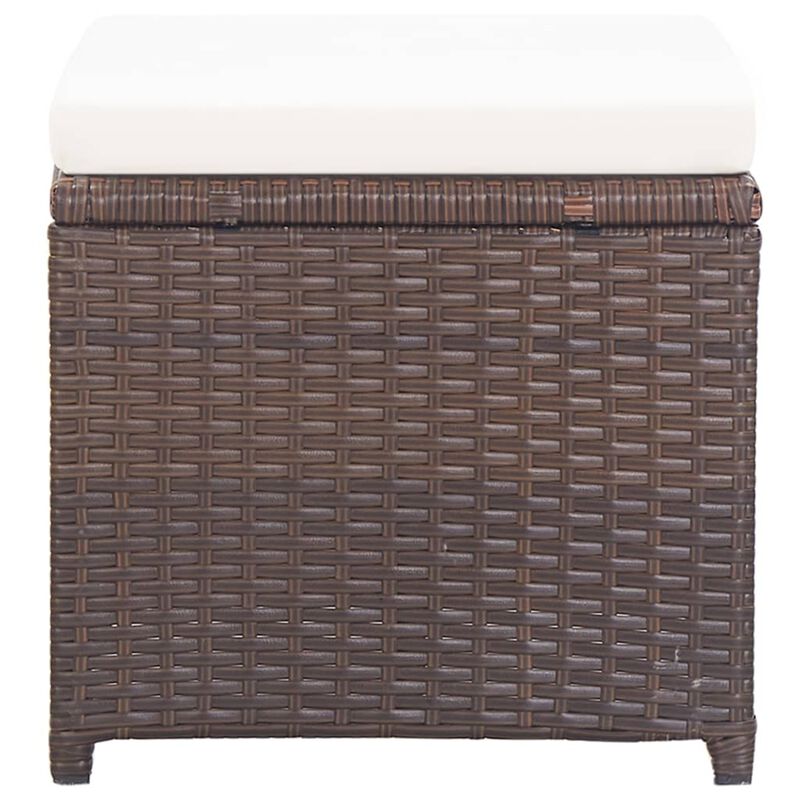 vidaXL Garden Stools 2 pcs with Cushions Poly Rattan Brown