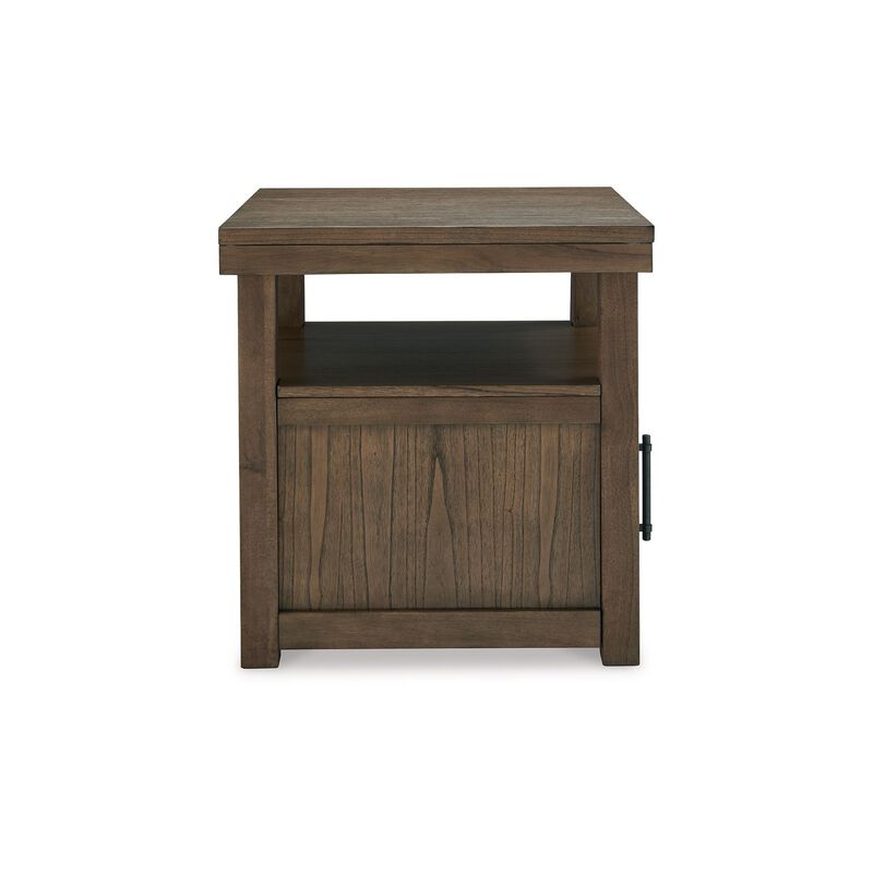 Olaf Side End Table, Open Shelf and Cabinet, 26 Inch Brown Acacia Wood - Benzara