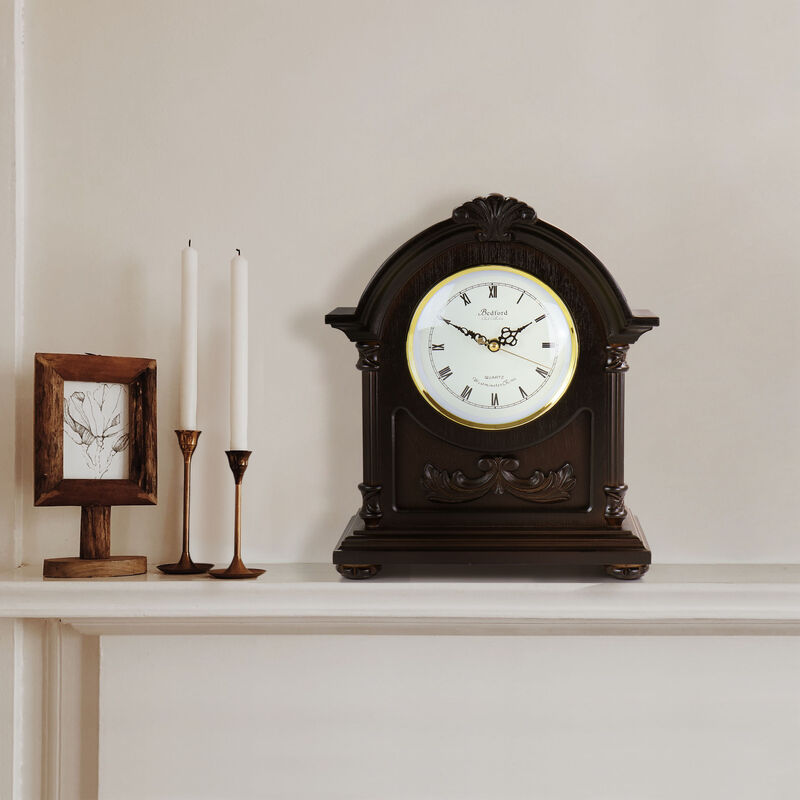 Bedford Clock Collection Chocolate Wood Mantel Clock with Chimes
